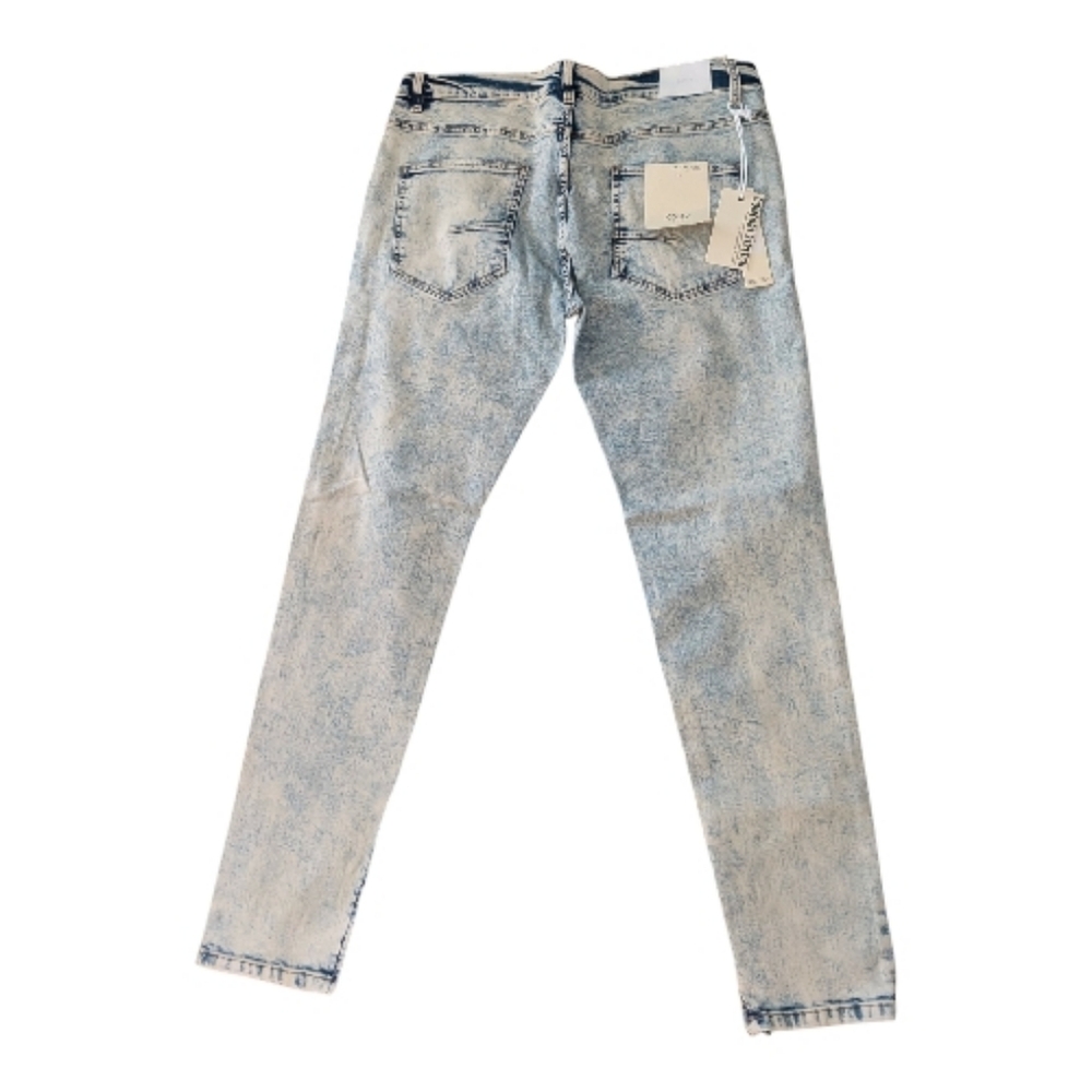 KDNK Skinny Tapered Distressed Jeans In Tinted Ice Blue Size 38 XXL New - Picture 3 of 4